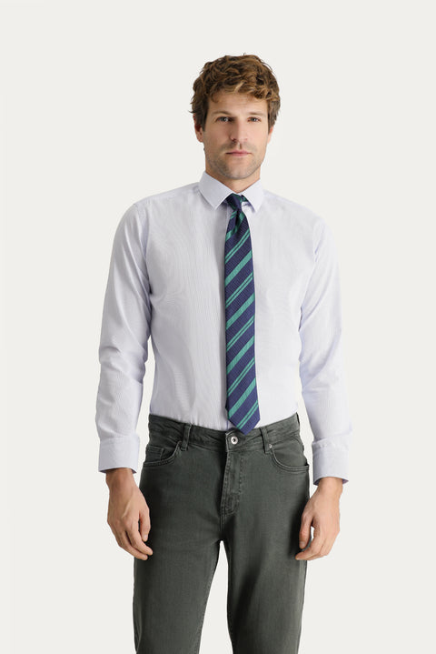 Açık Mavi Uzun Kol Slim Fit Dar Kesim Non Iron Pamuklu Gömlek