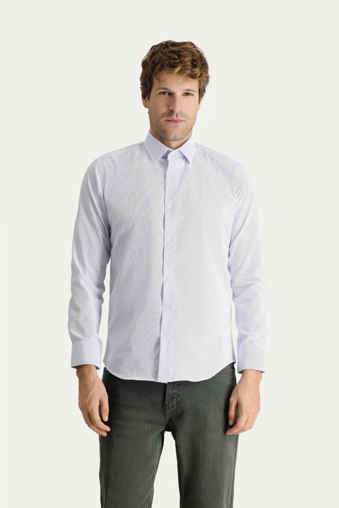 Açık Mavi Uzun Kol Slim Fit Dar Kesim Non Iron Pamuklu Gömlek