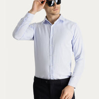 Light Blue Long Sleeve Slim Fit Narrow Cut Non-Iron Patterned Cotton Shirt
