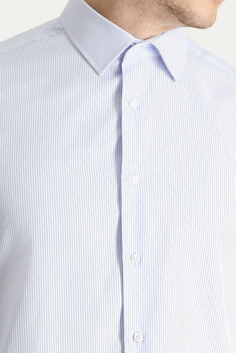 Light Blue Long Sleeve Slim Fit Narrow Cut Non-Iron Patterned Cotton Shirt