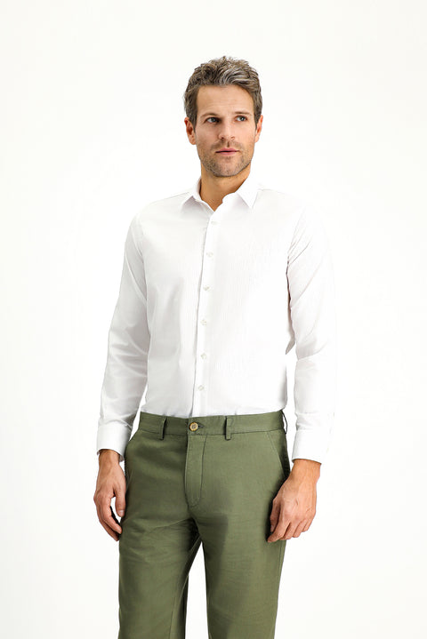 White Long Sleeve Slim Fit Classic Non-Iron Patterned Cotton Shirt