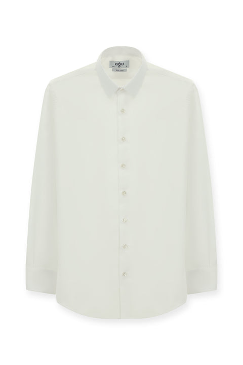 White Long Sleeve Slim Fit Classic Non-Iron Patterned Cotton Shirt