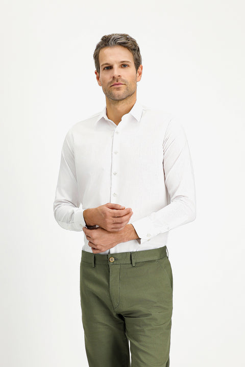 White Long Sleeve Slim Fit Classic Non-Iron Patterned Cotton Shirt