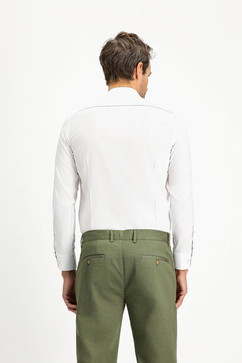 White Long Sleeve Slim Fit Classic Non-Iron Patterned Cotton Shirt