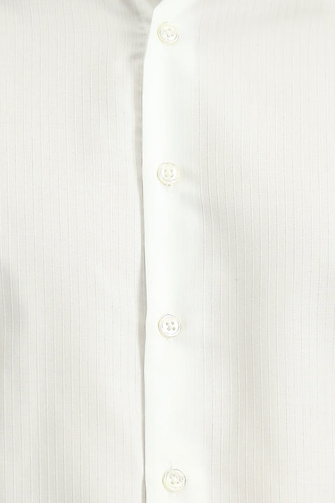 White Long Sleeve Slim Fit Classic Non-Iron Patterned Cotton Shirt
