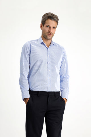  Açık Mavi Uzun Kol Slim Fit Dar Kesim Non Iron Klasik Desenli Pamuklu Gömlek