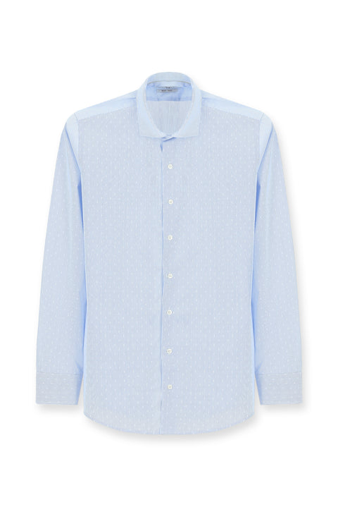 Light Blue Long Sleeve Slim Fit Non-Iron Classic Patterned Cotton Shirt