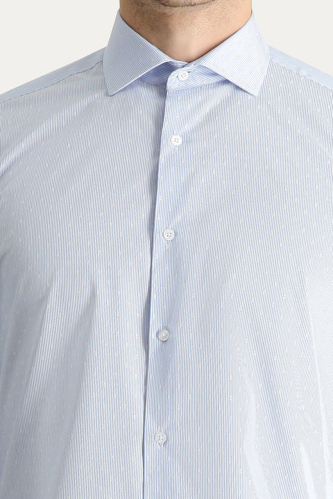 Light Blue Long Sleeve Slim Fit Non-Iron Classic Patterned Cotton Shirt