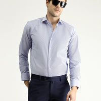 Dark Blue Long Sleeve Slim Fit Non-Iron Classic Patterned Cotton Shirt