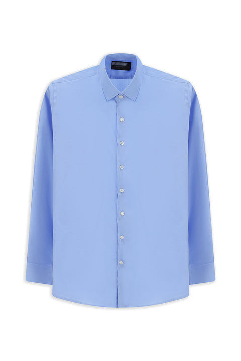 Light Blue Techno-Line Long Sleeve Slim Fit Narrow Cut Cotton Patterned Shirt