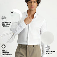 White Techno-Line Long Sleeve Slim Fit Narrow Cut Cotton Patterned Shirt