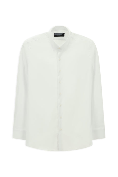 White Techno-Line Long Sleeve Slim Fit Narrow Cut Cotton Patterned Shirt
