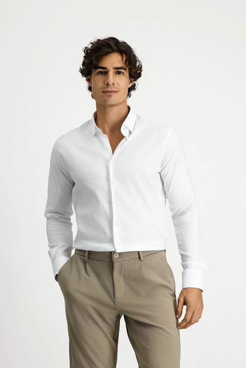 White Techno-Line Long Sleeve Slim Fit Narrow Cut Cotton Patterned Shirt