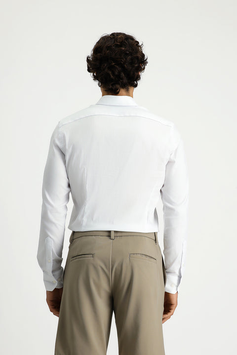 White Techno-Line Long Sleeve Slim Fit Narrow Cut Cotton Patterned Shirt