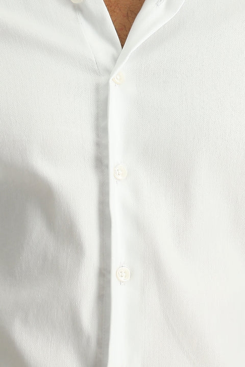 White Techno-Line Long Sleeve Slim Fit Narrow Cut Cotton Patterned Shirt