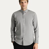 Black Long Sleeve Slim Fit Narrow Cut Patterned Cotton Sporty Easy-Iron Button-Down Collar Shirt