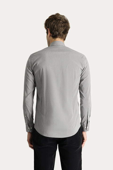 Black Long Sleeve Slim Fit Narrow Cut Patterned Cotton Sporty Easy-Iron Button-Down Collar Shirt