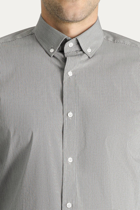 Black Long Sleeve Slim Fit Narrow Cut Patterned Cotton Sporty Easy-Iron Button-Down Collar Shirt
