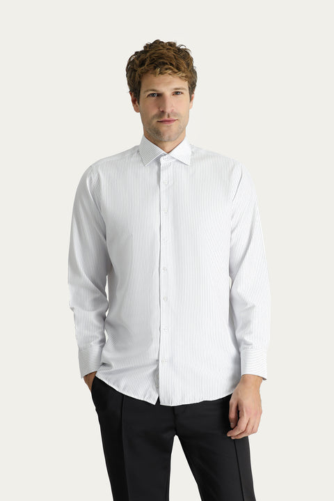 Blue Long-Sleeve Classic Patterned Cotton Easy-Iron Shirt