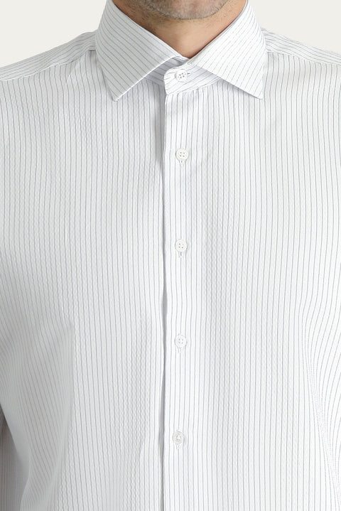Blue Long-Sleeve Classic Patterned Cotton Easy-Iron Shirt
