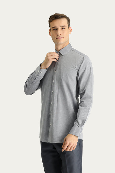 Medium Gray Long Sleeve Classic Patterned Cotton Shirt