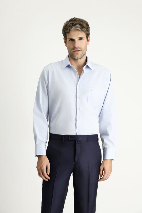 Light Blue Long-Sleeve Classic Patterned Cotton Shirt