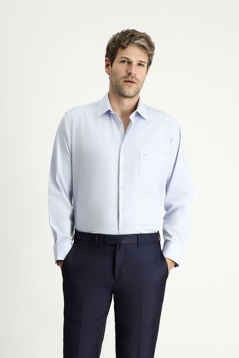 Light Blue Long-Sleeve Classic Patterned Cotton Shirt