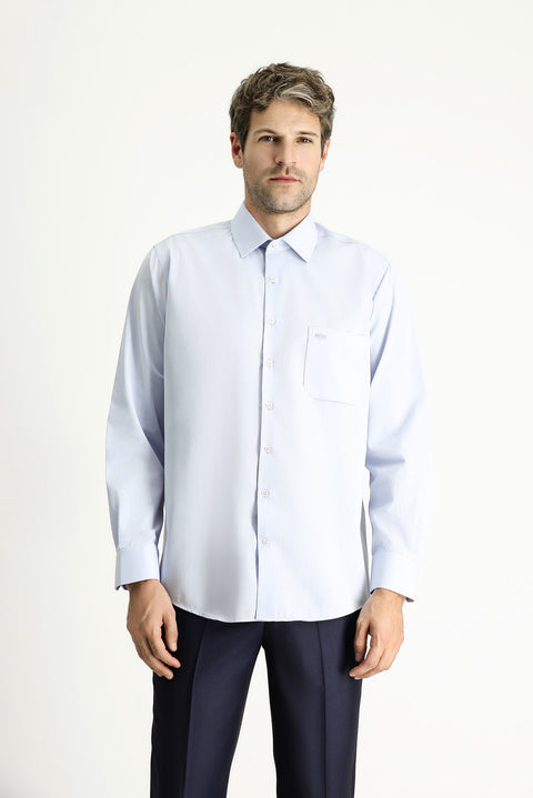 Light Blue Long-Sleeve Classic Patterned Cotton Shirt