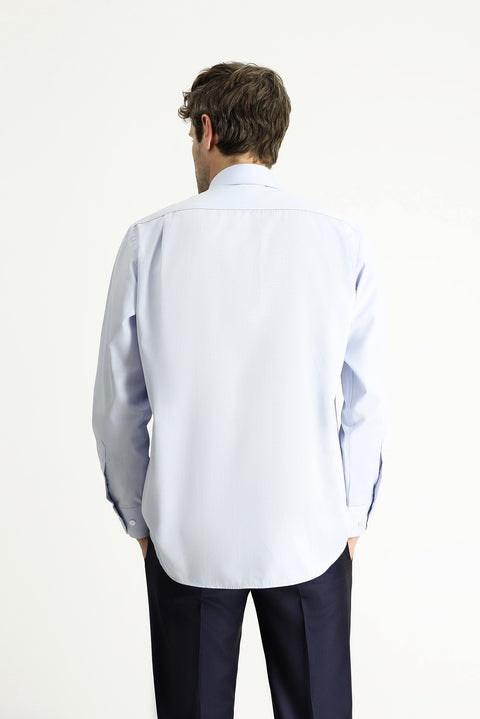 Light Blue Long-Sleeve Classic Patterned Cotton Shirt