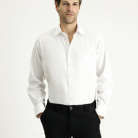 White Long-Sleeve Classic Patterned Cotton Shirt