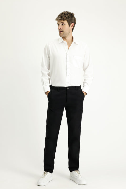 White Long-Sleeve Classic Patterned Cotton Shirt