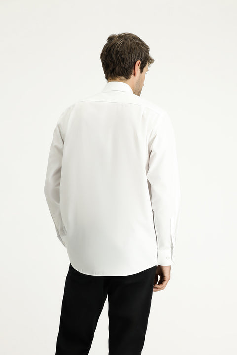 White Long-Sleeve Classic Patterned Cotton Shirt