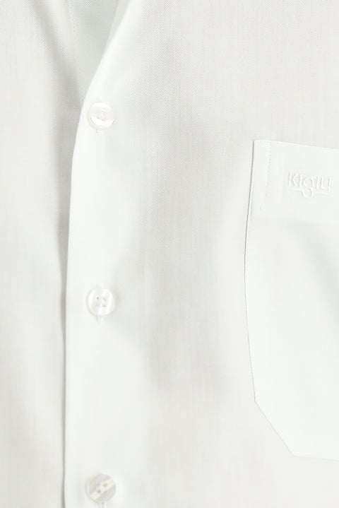 White Long-Sleeve Classic Patterned Cotton Shirt
