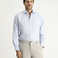 Light Blue Long-Sleeve Classic Patterned Cotton Shirt