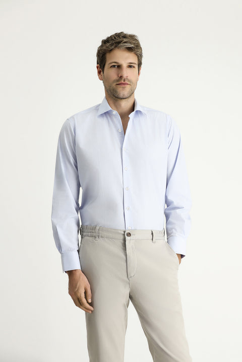 Light Blue Long-Sleeve Classic Patterned Cotton Shirt
