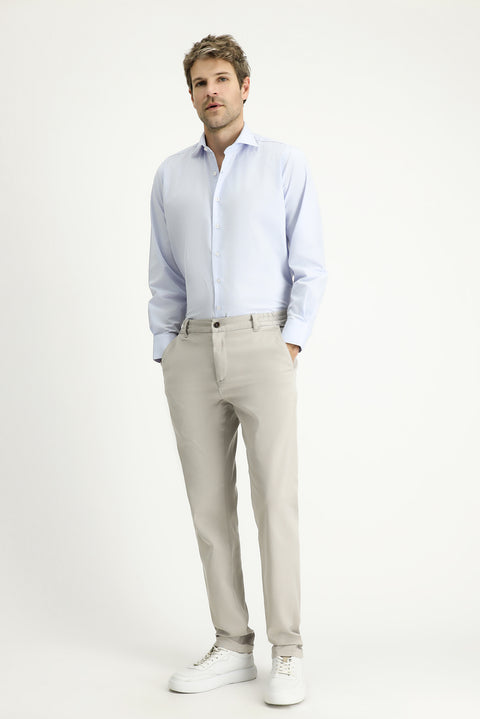 Light Blue Long-Sleeve Classic Patterned Cotton Shirt