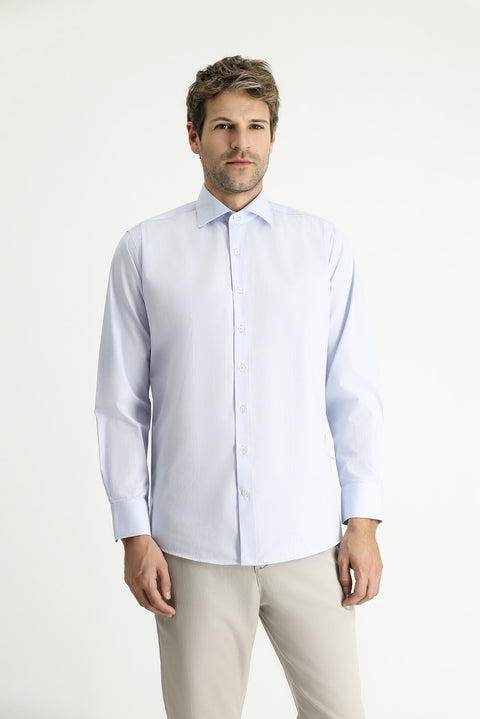 Light Blue Long-Sleeve Classic Patterned Cotton Shirt