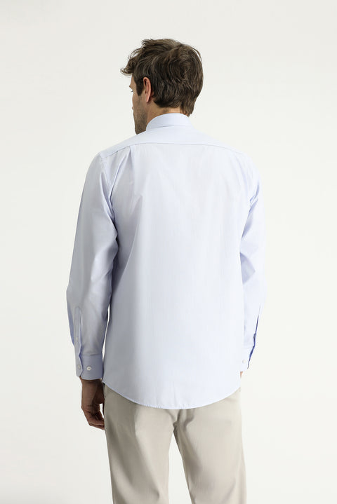 Light Blue Long-Sleeve Classic Patterned Cotton Shirt