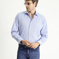 Dark Blue Long-Sleeve Classic Patterned Cotton Shirt