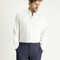White Long-Sleeve Classic Patterned Cotton Shirt