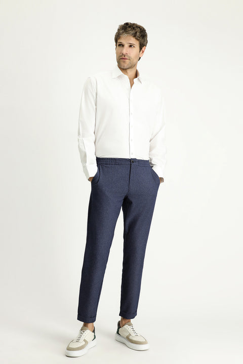 White Long-Sleeve Classic Patterned Cotton Shirt