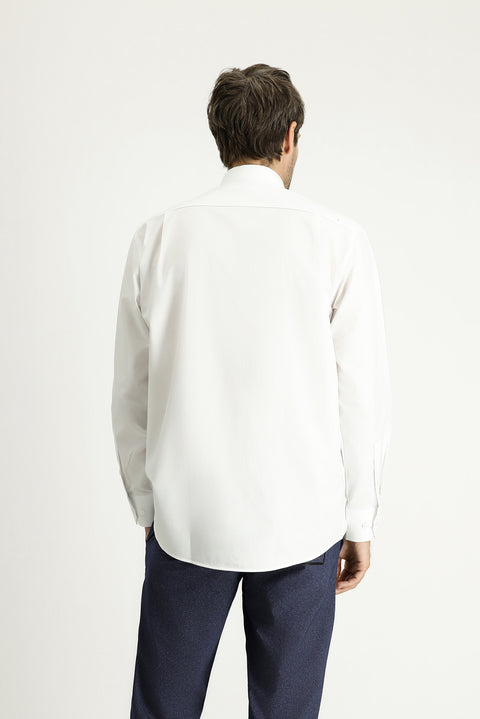 White Long-Sleeve Classic Patterned Cotton Shirt