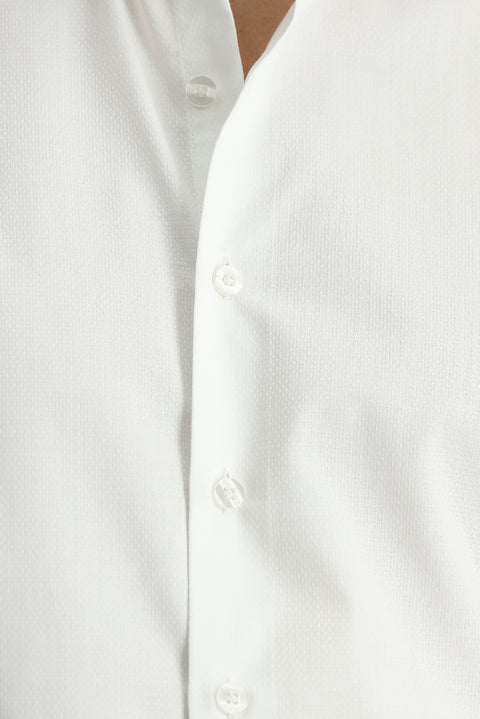 White Long-Sleeve Classic Patterned Cotton Shirt