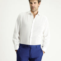 White Long-Sleeve Classic Patterned Cotton Shirt