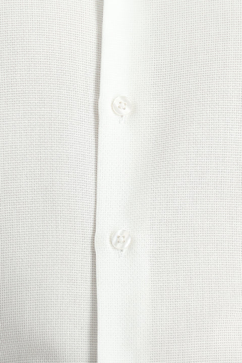 White Long-Sleeve Classic Patterned Cotton Shirt