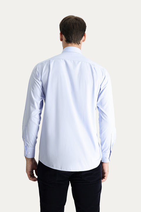 Light Blue Long Sleeve Classic Striped Cotton Shirt