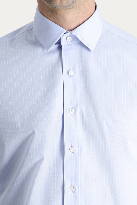 Light Blue Long Sleeve Classic Striped Cotton Shirt