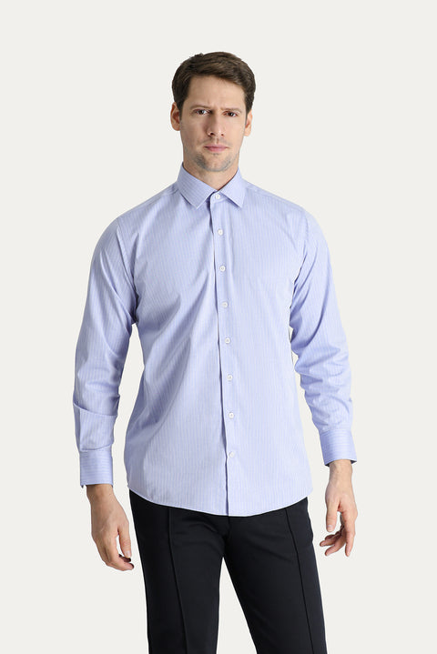 Aviator Blue Long Sleeve Classic Striped Cotton Shirt