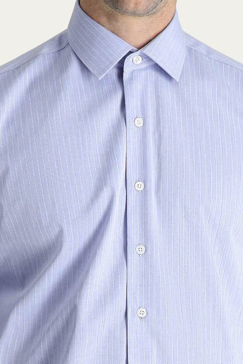Aviator Blue Long Sleeve Classic Striped Cotton Shirt