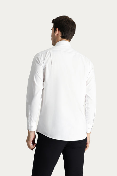 White Long-Sleeve Classic Striped Cotton Shirt